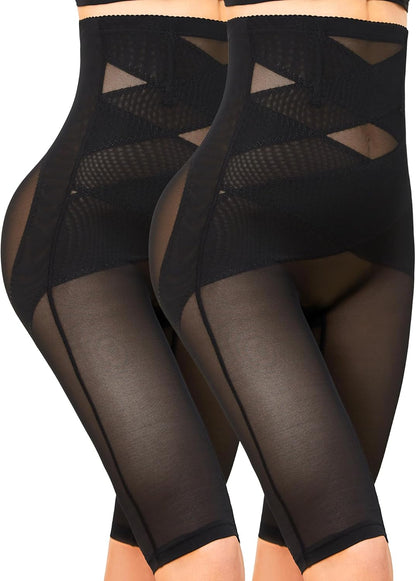 Thigh slimming compression shapewear demonstrating leg smoothing and shaping