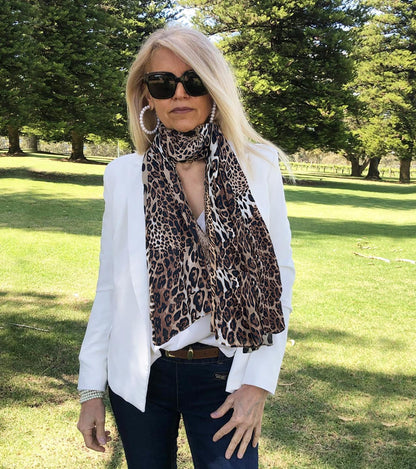 Womens Leopard Print Shawl Scarf - Lightweight Wrap Scarves Shawl Cheetah Scarves for Spring Summer Season