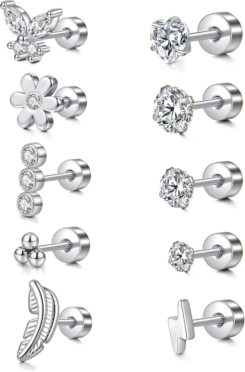 MODRSA 20G 16G Cartilage Earrings for Women Silver Gold Helix Piercing Jewelry Surgical Steel Hypoallergenic Flat Back Earrings Cartilage Hoop for Women Forward Helix Earring Tragus Jewelry Screw Back