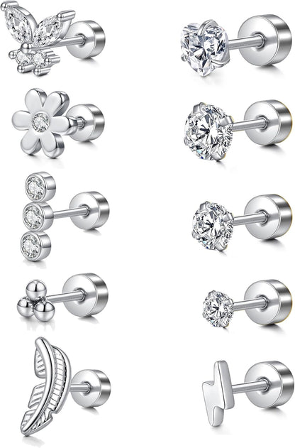 MODRSA 20G 16G Cartilage Earrings for Women Silver Gold Helix Piercing Jewelry Surgical Steel Hypoallergenic Flat Back Earrings Cartilage Hoop for Women Forward Helix Earring Tragus Jewelry Screw Back