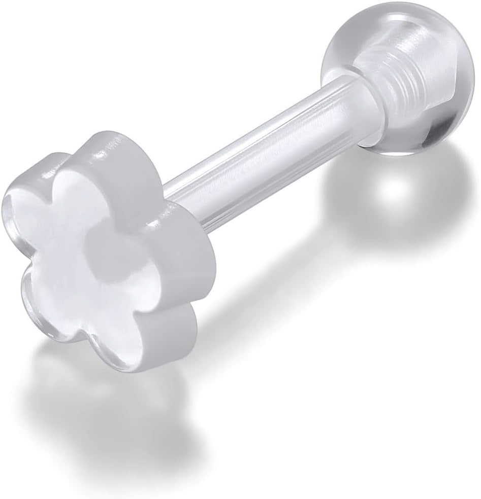 Piercingj Clear Acrylic Cartilage Earrings 16G Plastic Tongue Tragus Ring Cute Heart Star Nose Lip Stud Barbell Black Helix Piercing Retainer for Sports Surgery Work