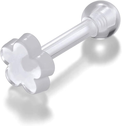 Piercingj Clear Acrylic Cartilage Earrings 16G Plastic Tongue Tragus Ring Cute Heart Star Nose Lip Stud Barbell Black Helix Piercing Retainer for Sports Surgery Work