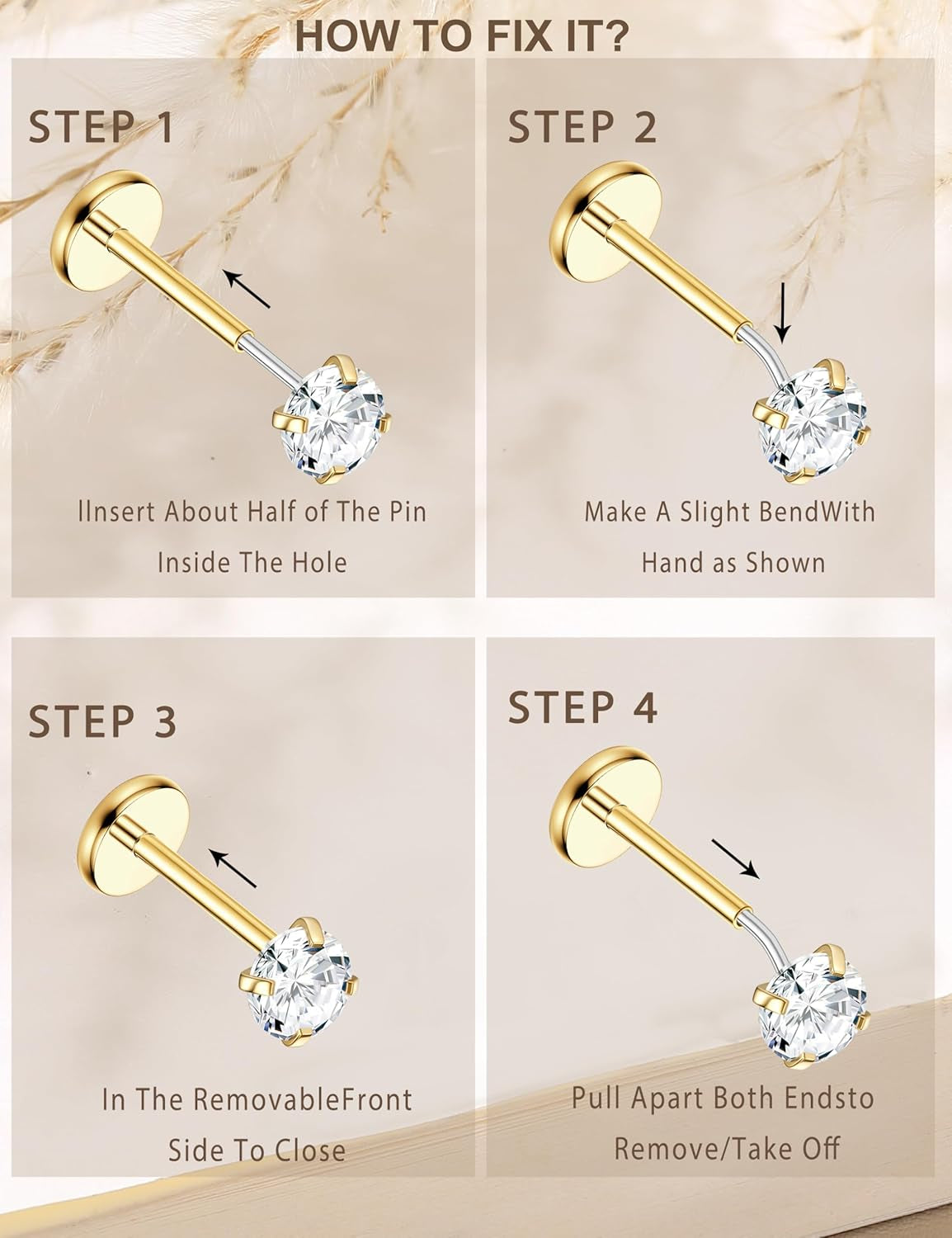 Jerywe Nose Rings for Women - 14K Gold Filled Hypoallergenic Surgical Steel Nose Ring Hoops CZ Lip Ring Screw L Shaped Studs Threadless Flat Back Stud Nose Piercings Jewelry for Women Men