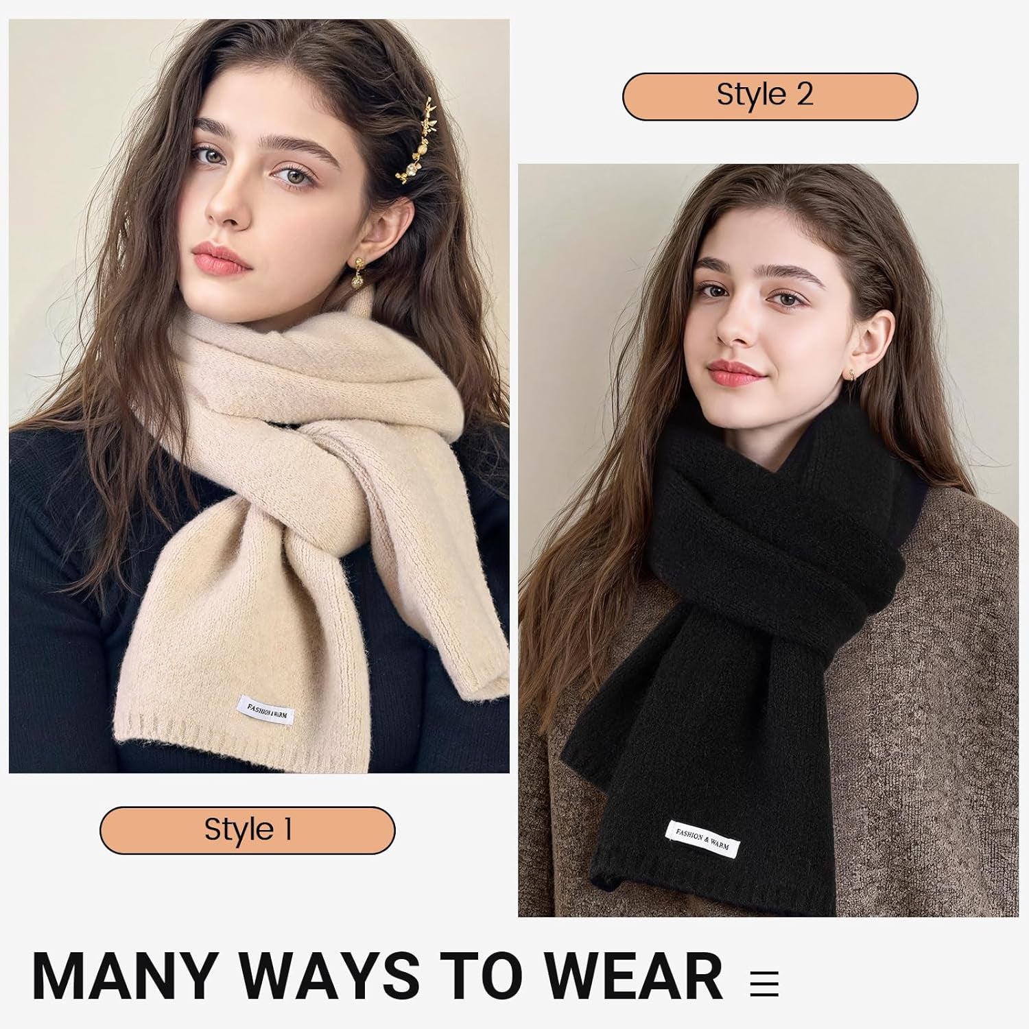 Trifabricy Winter Scarf for Women - Womens Warm Knit Scarf Soft Wrap for Cold Weather Winter Scarfs Fashion Solid Scarves