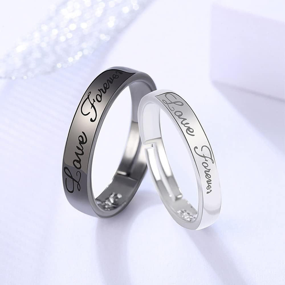 Two matching love forever rings displayed together as couple set
