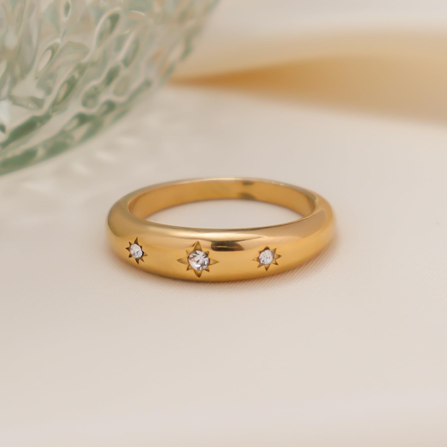 Close-up of non-tarnish 14K gold plated star ring detail