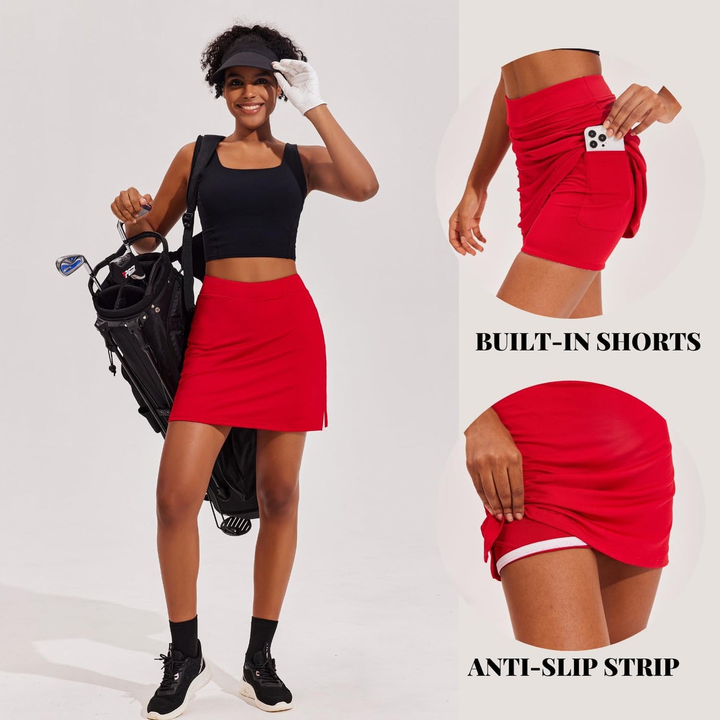 Woman wearing Ekouaer skort playing golf on course