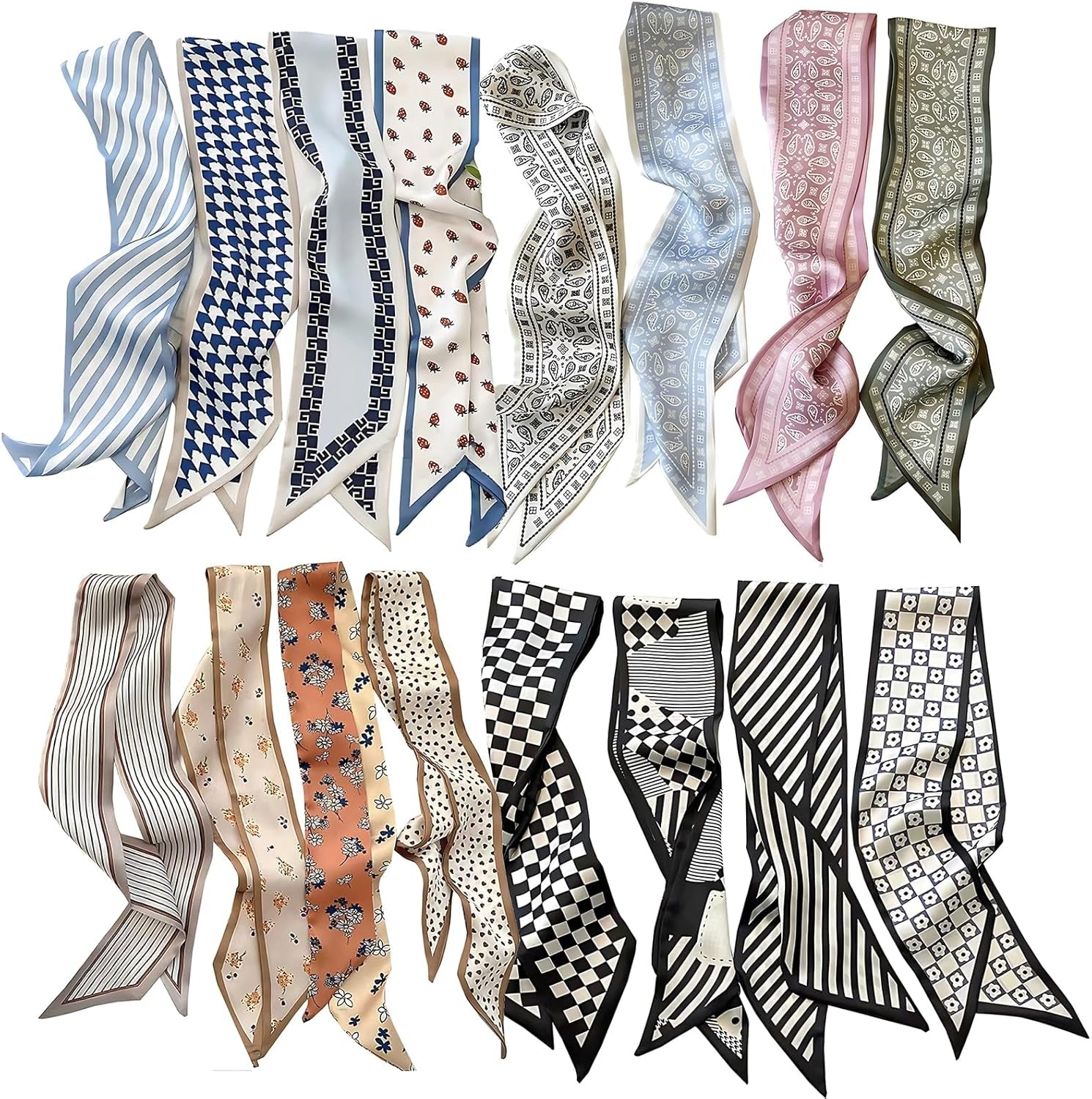 Cmonie 16Pcs Fashion Scarves for Women,Satin Head Scarf Silky Boho Scarves Scarf for Handbags Accessories