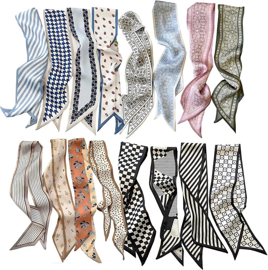 Cmonie 16Pcs Fashion Scarves for Women,Satin Head Scarf Silky Boho Scarves Scarf for Handbags Accessories
