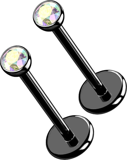 OUFER 2Pcs 20G/18G/16G G23 Titanium Threadless Nose Stud Earrings Flat Back Tiny CZ Small Nose Helix Cartilage Tragus Conch Labret Medusa Monroe Piercing Jewelry for Women Men