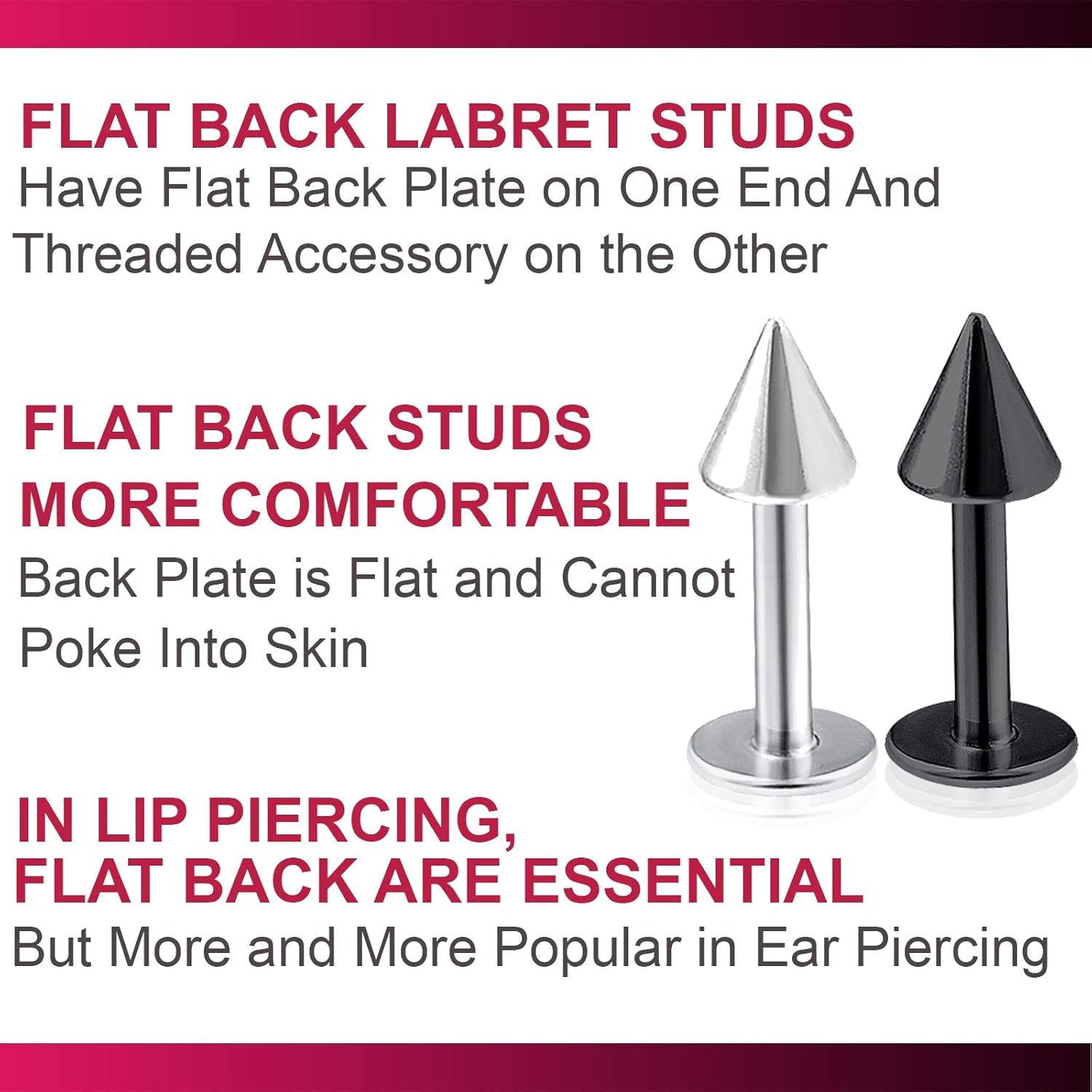 Bodyjewelrytrend 4Pcs 16G Labret Stud Lip Ring Cartilage Tragus Snakebite Monroe Triple Forward Helix Conch Medusa Lobe Black Spike Pick Size