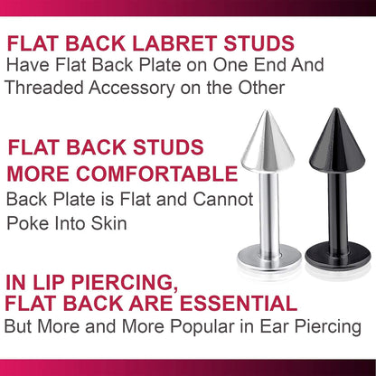 Bodyjewelrytrend 4Pcs 16G Labret Stud Lip Ring Cartilage Tragus Snakebite Monroe Triple Forward Helix Conch Medusa Lobe Black Spike Pick Size