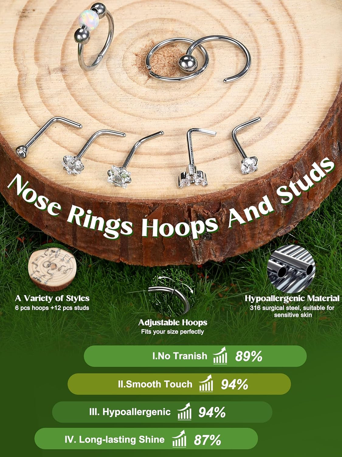 Jstyle 14K Gold Nose Rings for Women Men - 20G Stainless Steel Nose Rings Hoops L Shaped Studs Hypoallergenic Nostril Piercings Jewelry Helix Cartilage Daith Tragus Sleeper Earrings Gold/Silver