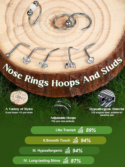 Jstyle 14K Gold Nose Rings for Women Men - 20G Stainless Steel Nose Rings Hoops L Shaped Studs Hypoallergenic Nostril Piercings Jewelry Helix Cartilage Daith Tragus Sleeper Earrings Gold/Silver