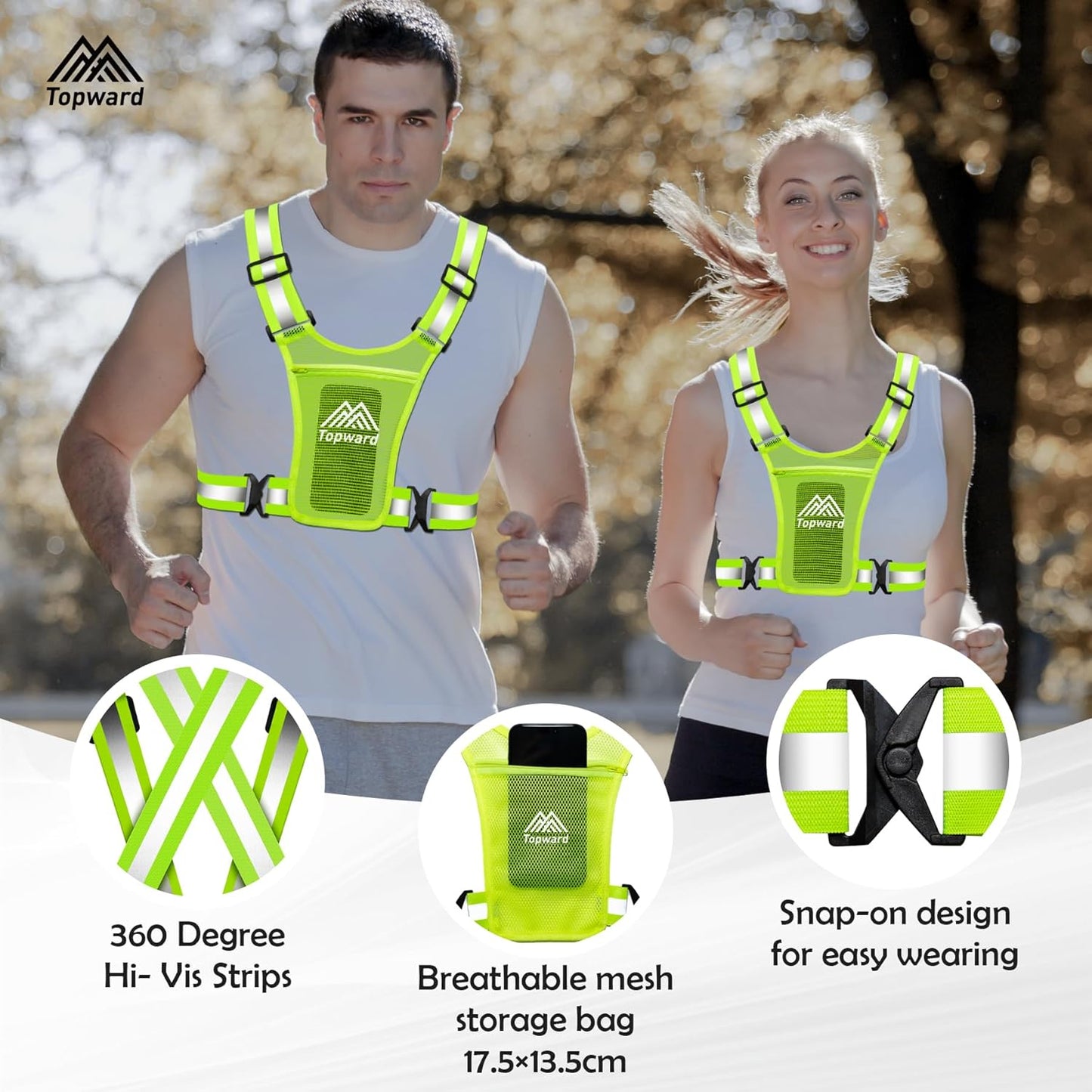 Men's adjustable running safety vest with integrated phone pocket