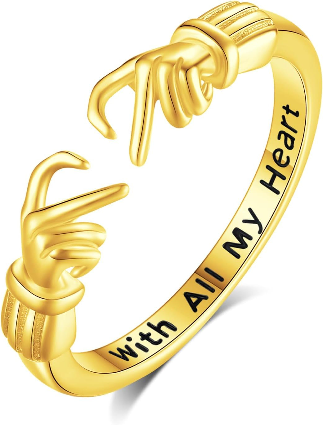 INFUSEU Gold Hug Rings for Women Granddaughter Teen Girls Cute Sterling Silver Adjustable Ring Love Gifts for Her Girlfriend Mom Wife Best Friend