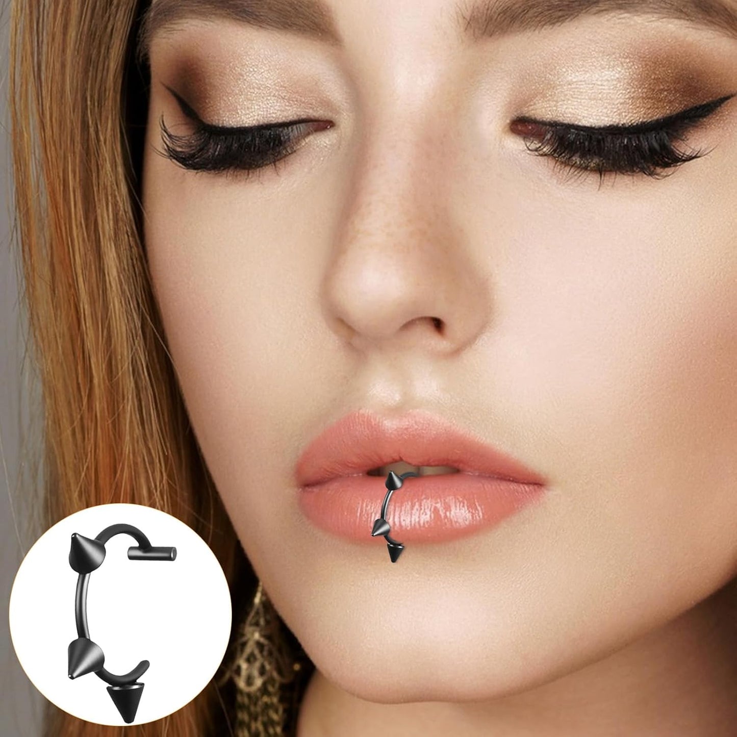 16PCS Fake Lip Piercing, 4 Styles Fake Lip Ring Stainless Steel Clip on Vampire Teeth Ring Fakes Snake Bite Non-Piercing Nose Rings Hoop for Women Men Halloween