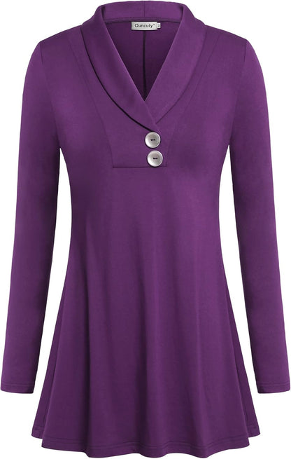 Women Fall Long Sleeve Tops Shawl Neck Button down Dressy Blouses Shirts
