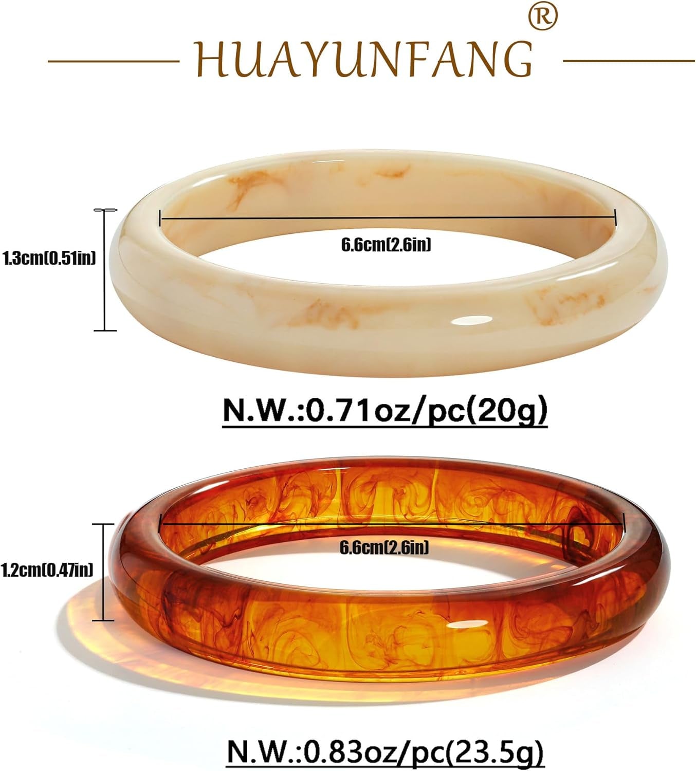 2PCS Resin Bracelet Set for Women Trendy Cream Acrylic Resin Bangle Bracelets Tortoise Shell Translucent Acetate Wristband Bangle Jewelry