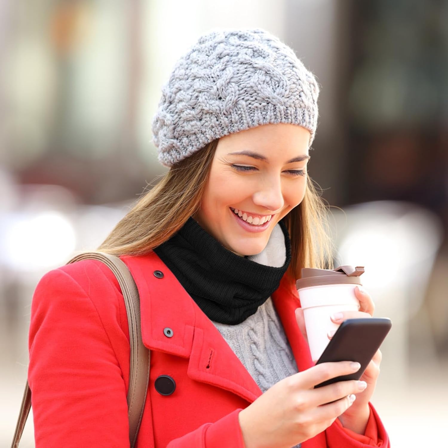 Chalier Infinity Scarf Winter Double-Layer Neck Warmer Knit Fleece Lined Circle Loop Scarves