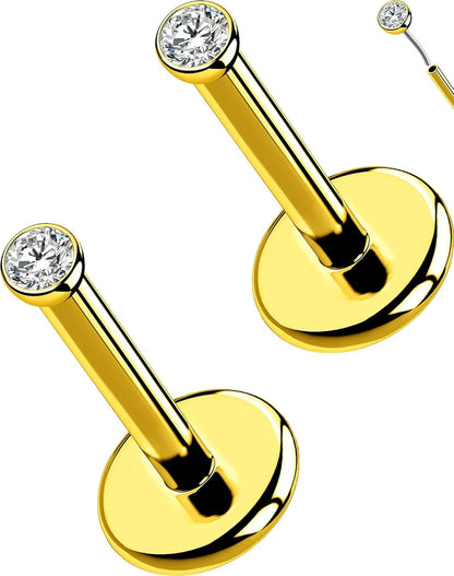 OUFER 2Pcs 20G/18G/16G G23 Titanium Threadless Nose Stud Earrings Flat Back Tiny CZ Small Nose Helix Cartilage Tragus Conch Labret Medusa Monroe Piercing Jewelry for Women Men