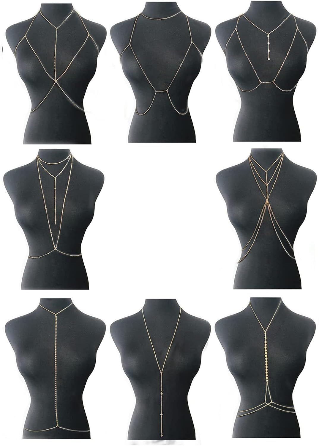 Tornito 4-8Pcs Sexy Body Chain Belly Waist Chain Necklace Summer Beach Bikini Bra Body Jewelry for Women Gold Tone