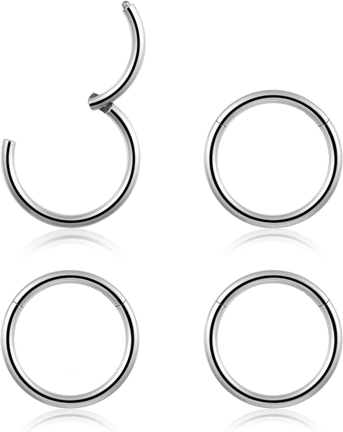 4Pcs 16G 18G 20G Surgical-Steel-Piercing-Ring-Nose-Rings-Hinged-Hoop-Earrings,6Mm 8Mm 10Mm 12Mm Seamless Stainless Steel Clicker Eyebrow Septum Piercing Hoop,Sliver Black Gold Rose Gold Rainbow Body Jewelry Set