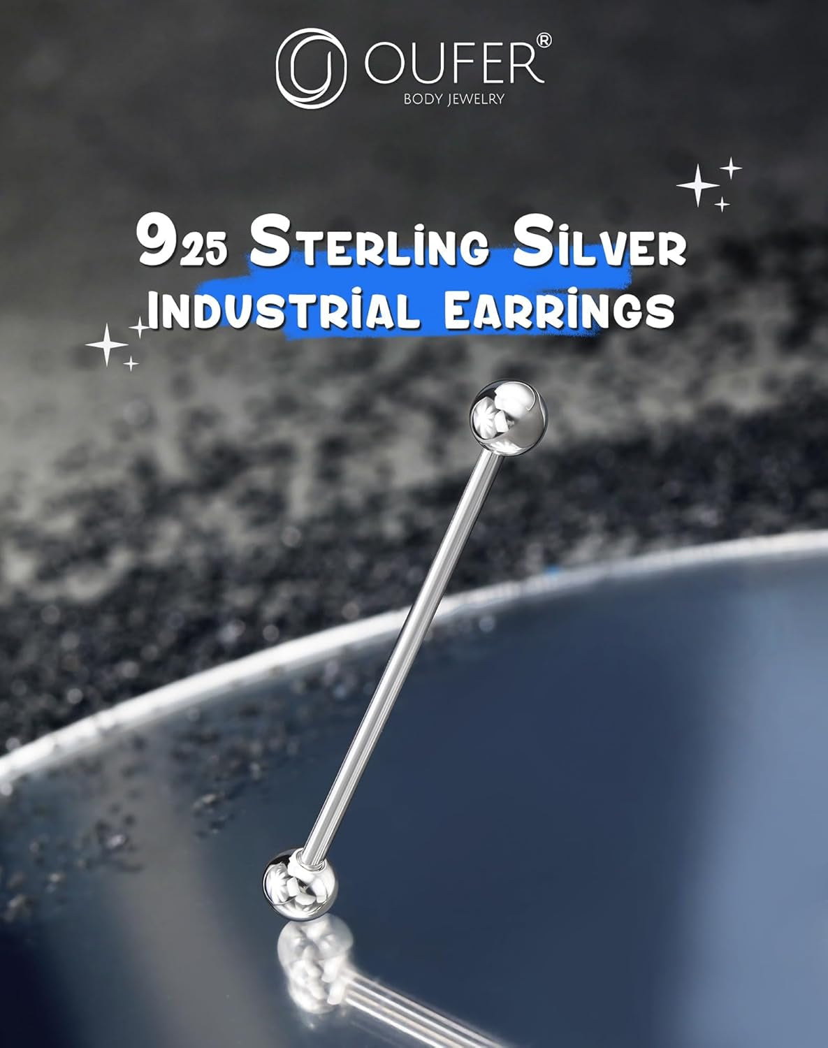 OUFER Industrial Piercing Jewelry, 925 Sterling Silver Industrial Bar Jewelry, 14G Industrial Jewelry, Industrial Barbells, Industrial Earrings for Women Men