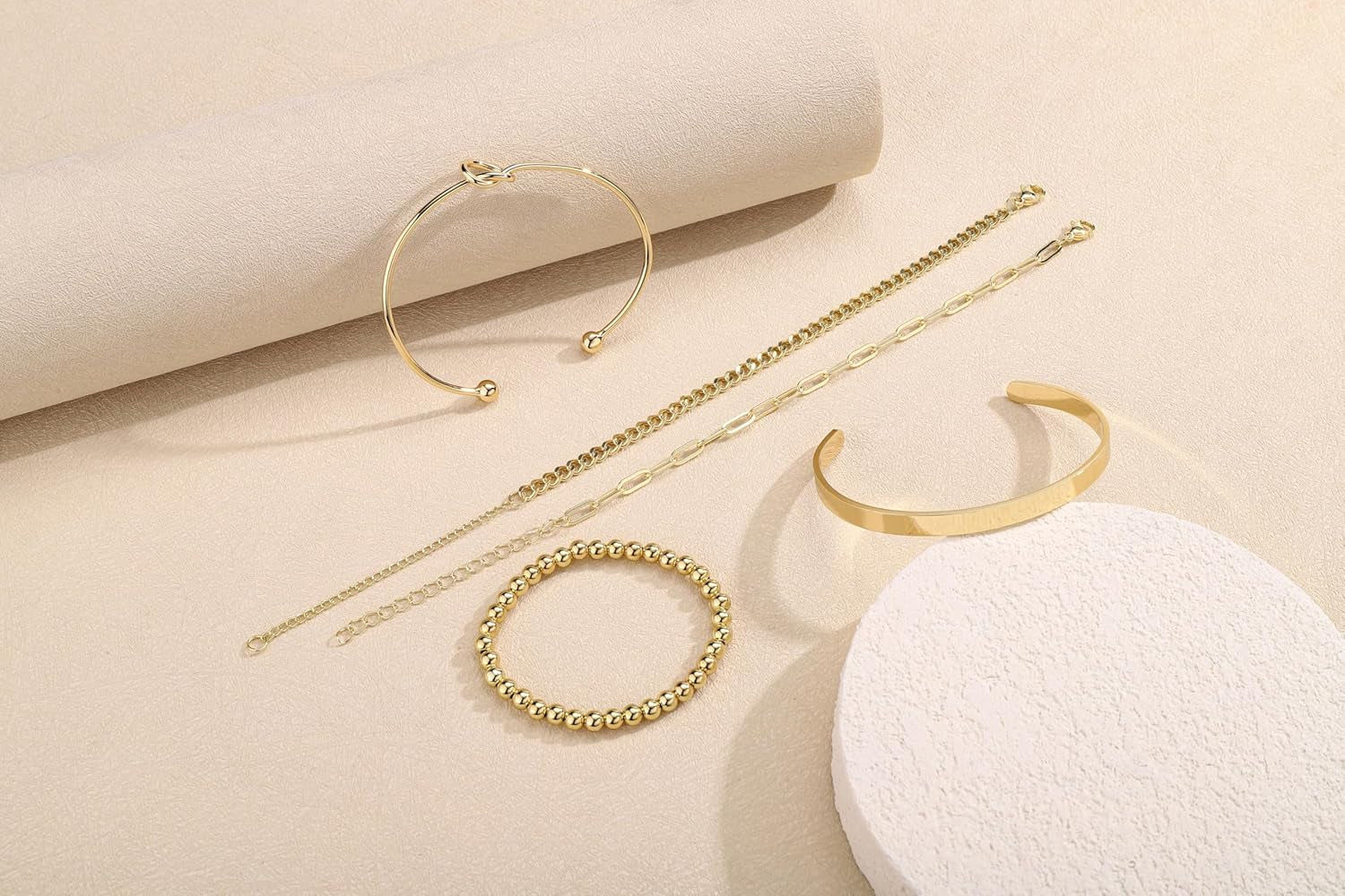 Piercingj Stackable Bracelet Set for Women Dainty Gold Beaded Chain Cuban Link Bracelets Layered Paperclip Love Knot Cuff Bangle Pulsera Jewelry