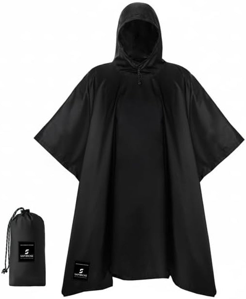 Side profile of person in Saphirose waterproof poncho