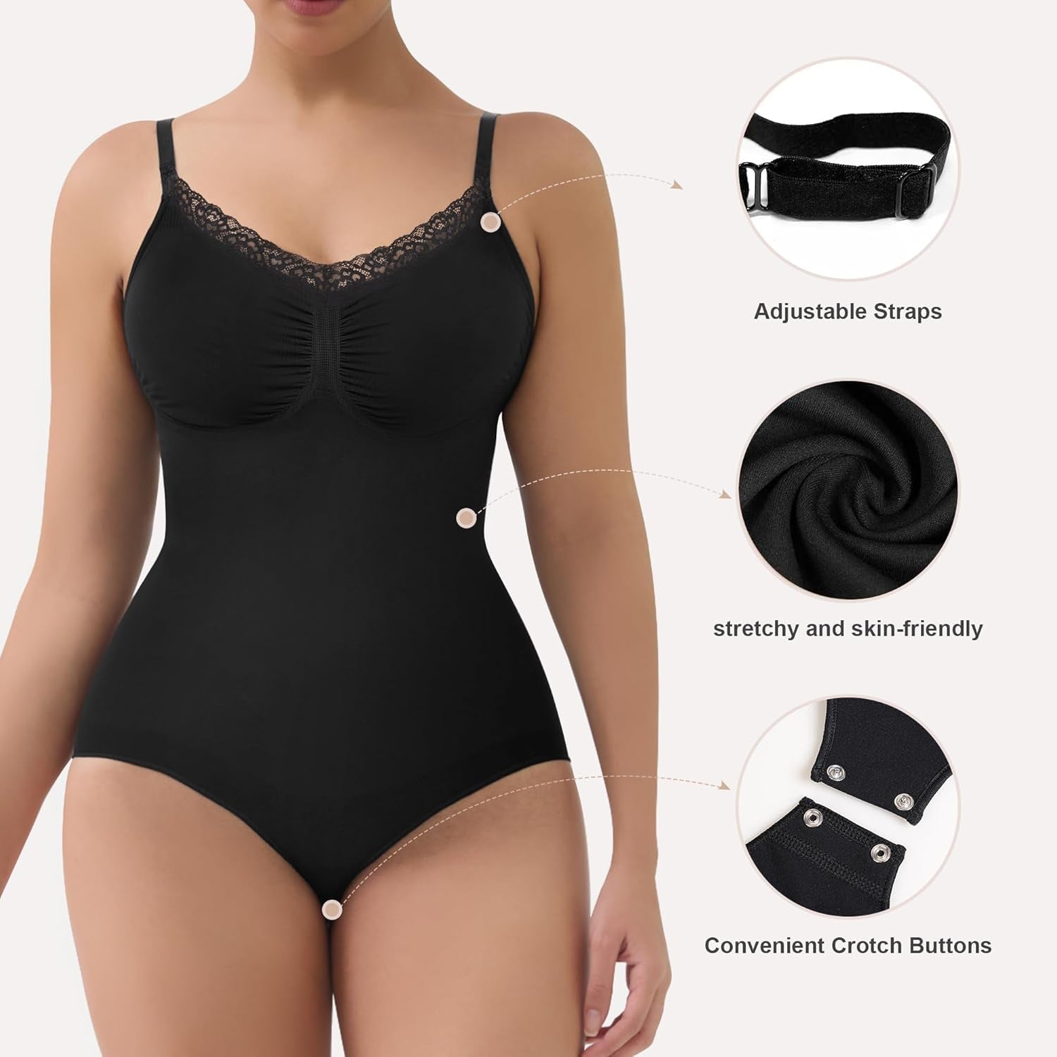 Shapewear bodysuit back view showing butt lifting and body shaping support