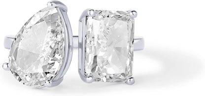 PAVOI 14K Gold Plated Toi Et Moi Radiant-Cut Pear-Shaped Cubic Zirconia Fake Wedding Engagement Ring for Women - Statement Promise Ring