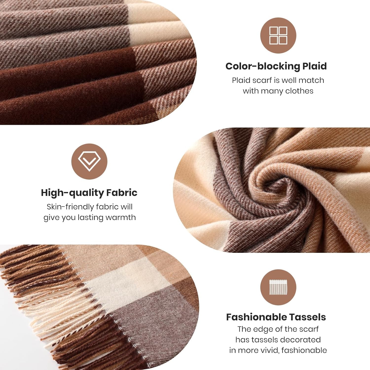 Pleneal Scarf for Women - Womens Winter/Fall Scarf,Long Plaid Shawls and Wraps, Cashmere Feel Blanket Pashmina Scarves