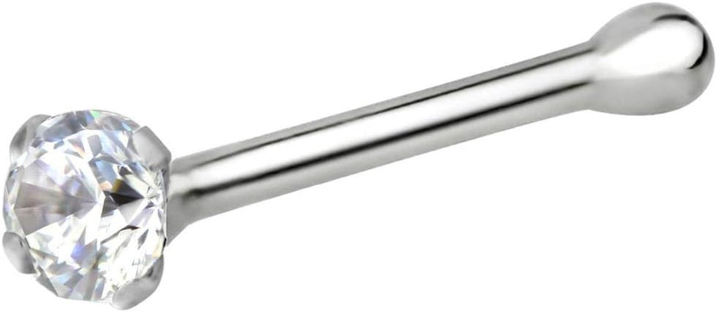 Forbidden Body Jewelry Nose Rings Sterling Silver CZ Simulated Diamond Bone Studs, 1.5Mm Crystal 22G
