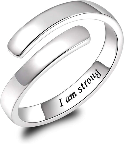 BEILIN 925 Sterling Silver Inspirational Jewelry Rings Adjustable Ring Personality Encouragement Gift for Teens Women