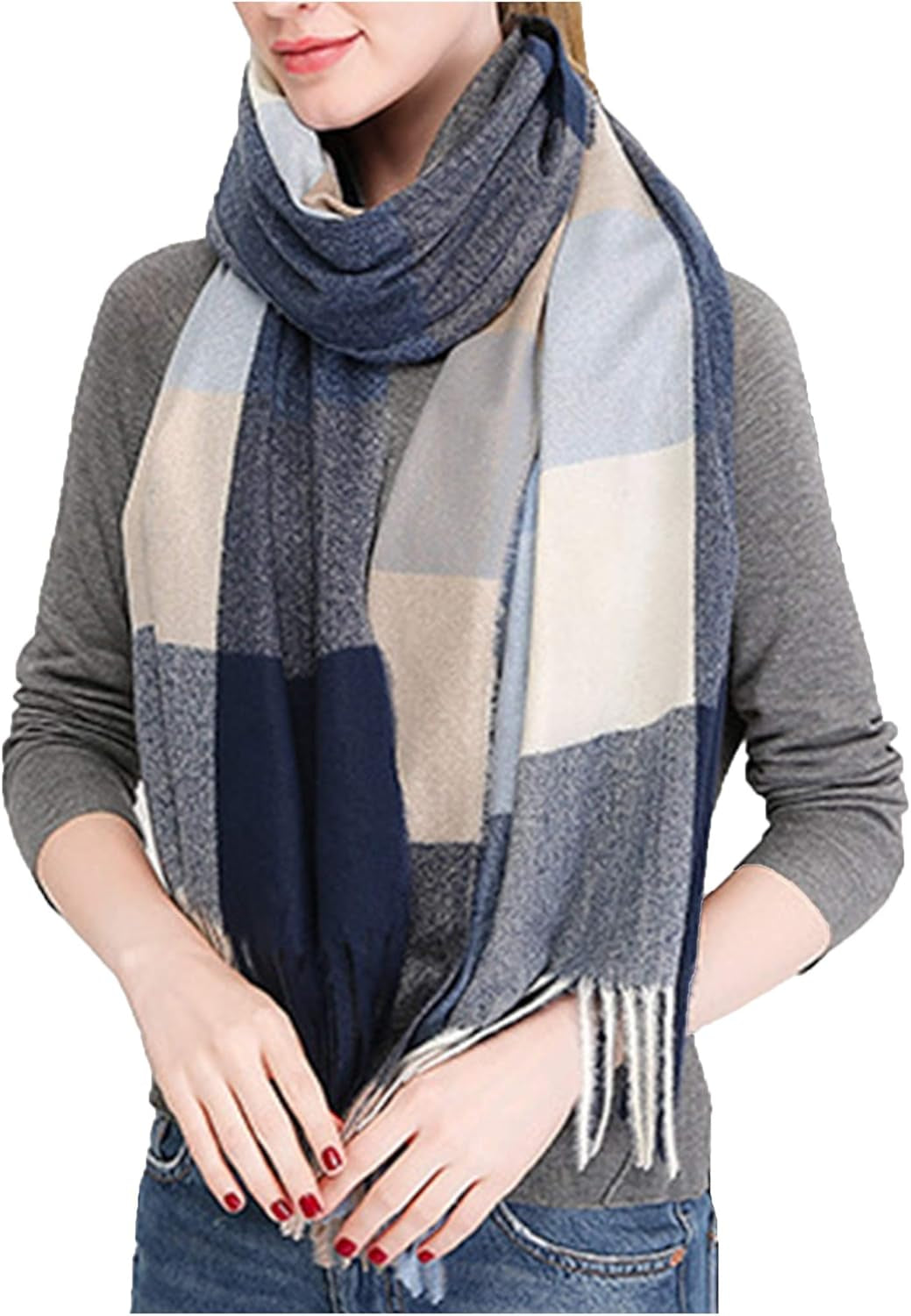 Wander Agio Women'S Fashion Scarves Long Shawl Winter Thick Warm Knit Large Plaid Scarf