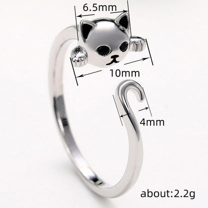 White Gold Plated Cat Statement Ring Personalized Accessory Ideal for Women'S Daily Casual Wear Party Holiday Anniversary Love Jewelry Gift