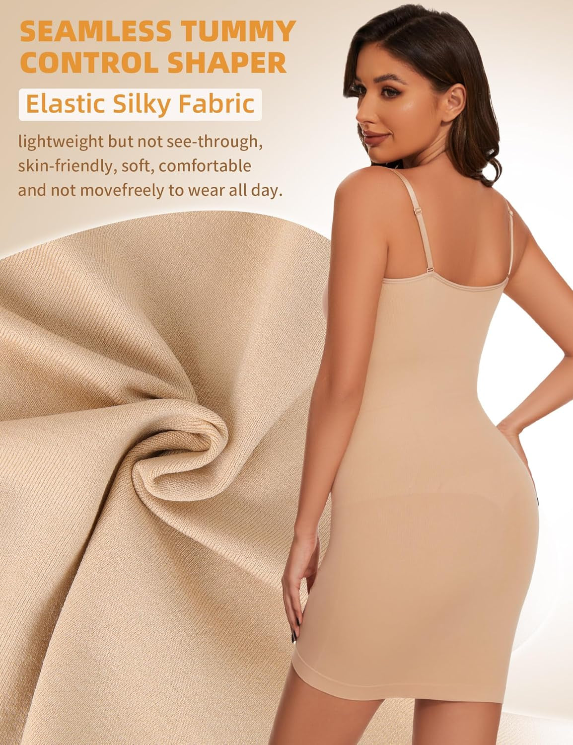 Seamless body shaper slip back and side coverage detail