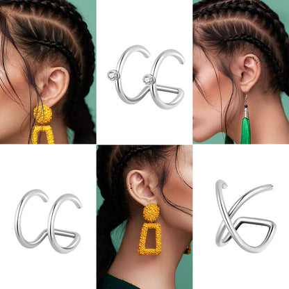 20 Pcs Ear Cuffs Wrap Clip on Earrings Women Cuff Earrings Non Piercing Cartilage Helix Hoop Earring Adjustable Fake Earrings Piercings Punk Ear Jewelry Set Black Gold Silver Rose Gold