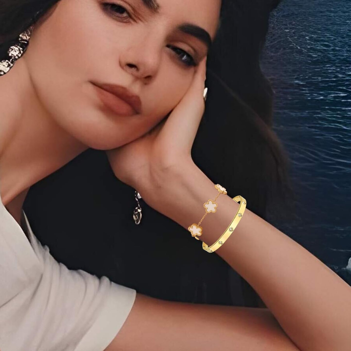 Premium 18K gold plated stackable bangle bracelet collection