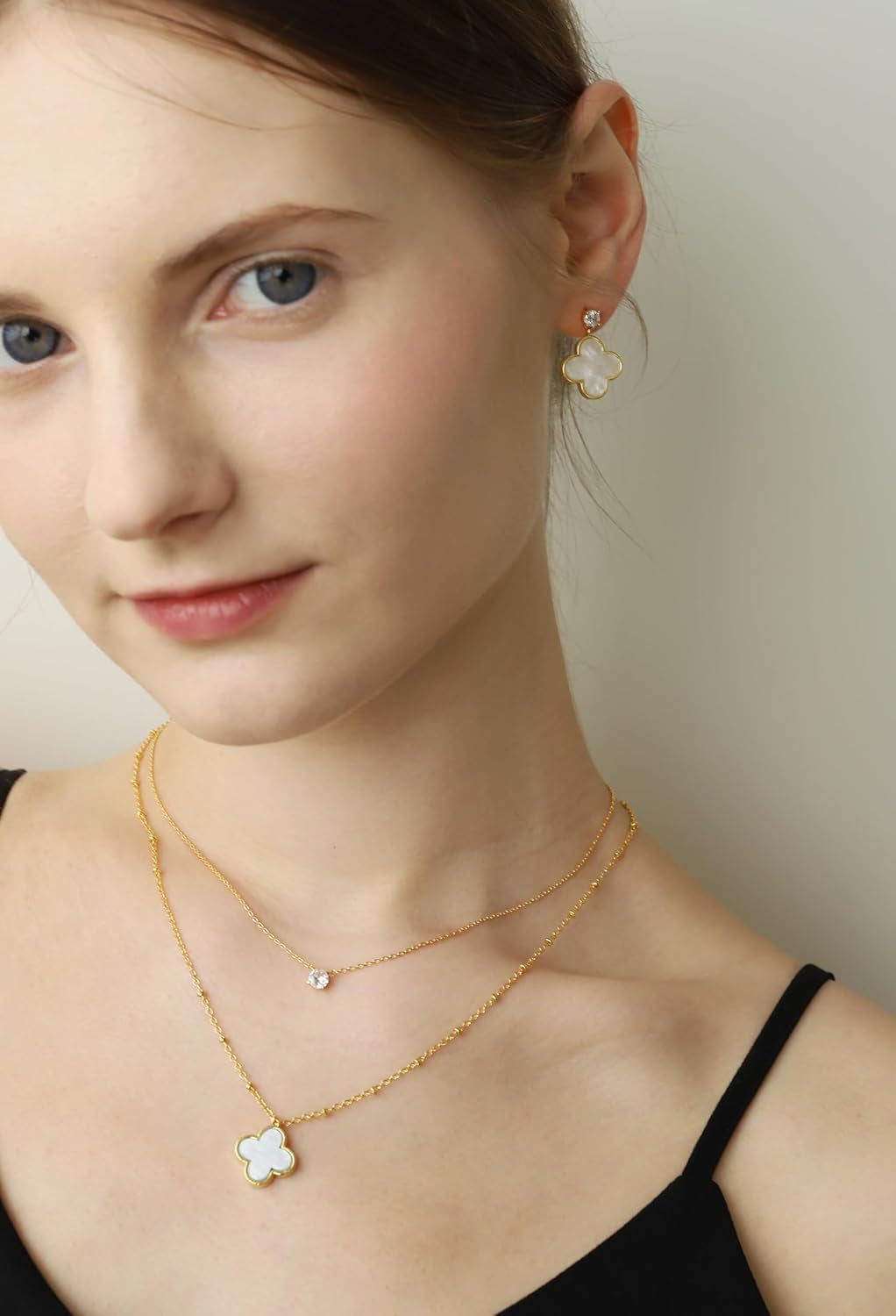 Unique Earrings for Women Trendy, 14K Gold Plated Four Leaf Clover Heart Butterfly Stud Dangle Earrings, Black Onyx White Huggie Earrings Birthday Christmas Valentine'S Day Jewelry Gifts