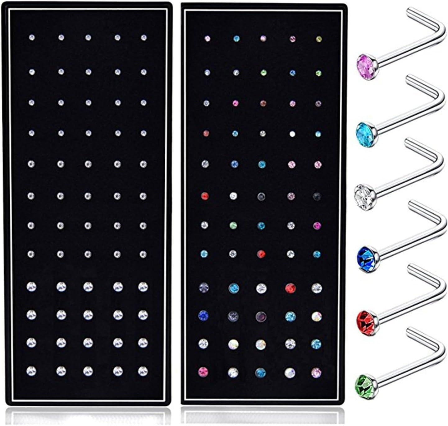 SMUOBT 120Pcs 22G L Shaped Stainless Steel Nose Studs Rings Piercing Pin Body Jewelry 1.5Mm 2Mm 2.5Mm a Set White and Colour