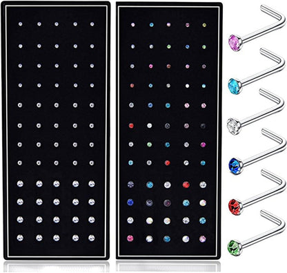 SMUOBT 120Pcs 22G L Shaped Stainless Steel Nose Studs Rings Piercing Pin Body Jewelry 1.5Mm 2Mm 2.5Mm a Set White and Colour