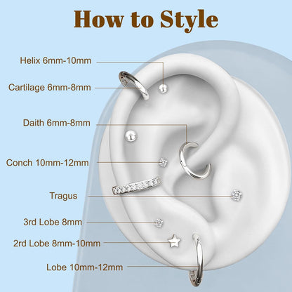 Flat Back Stud Earrings Cartilage Earrings for Women Men Hypoallergenic Threadless Flat Back Earring Surgical Steel Earring Tragus Helix Labret Lip Medusa Conch Body Piercing Jewelry