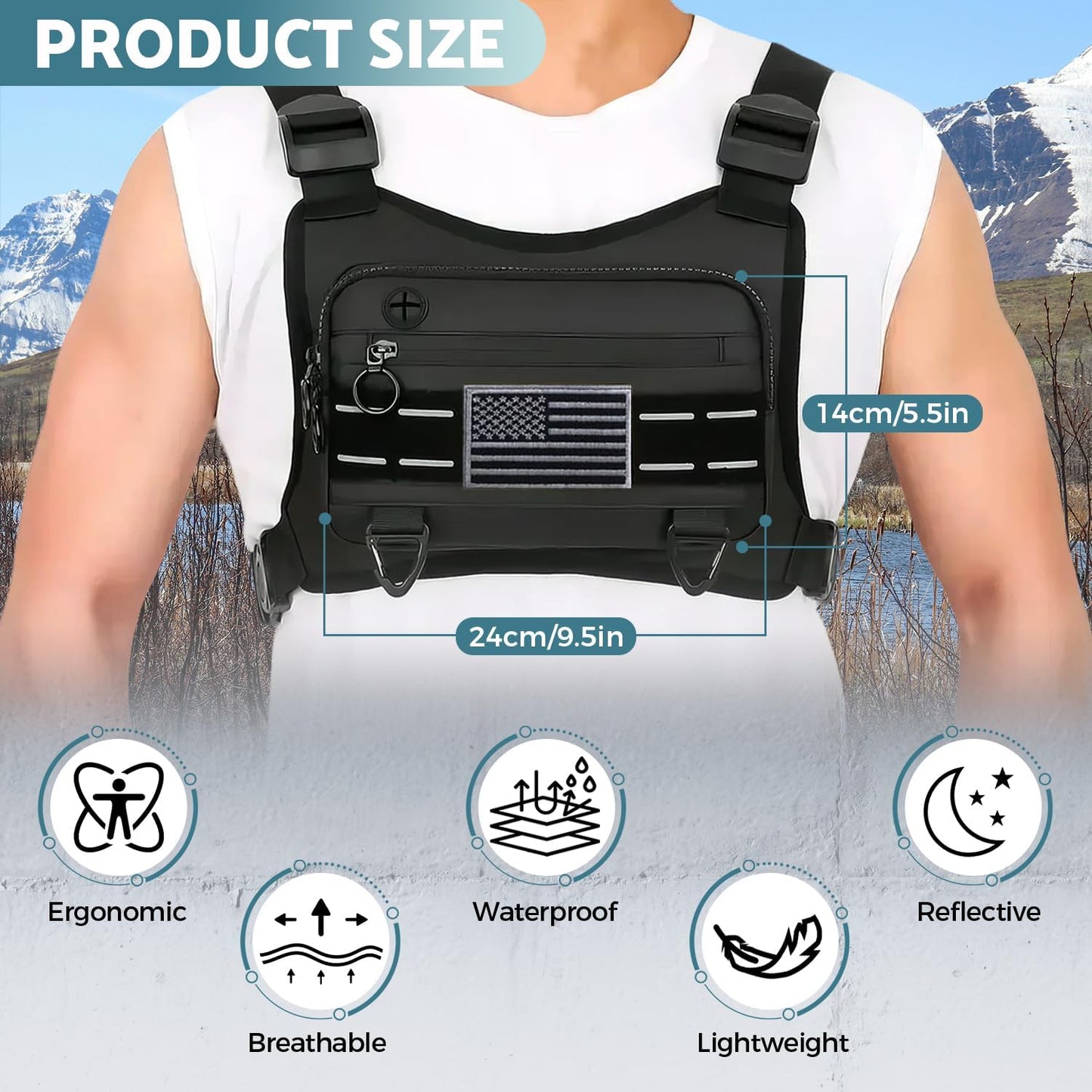 Close-up of built-in phone holder pocket on men's sports chest bag