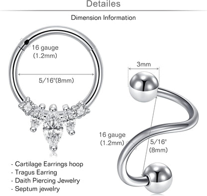 MODRSA 20G 16G Cartilage Earrings for Women Silver Gold Helix Piercing Jewelry Surgical Steel Hypoallergenic Flat Back Earrings Cartilage Hoop for Women Forward Helix Earring Tragus Jewelry Screw Back