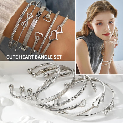 17IF Silver Bangle Bracelet for Women, 14K Multilayer Charm Textured Stackable Bracelets Lightning Bangles Indian Chunky Cuff Fashion Jewelry Gift