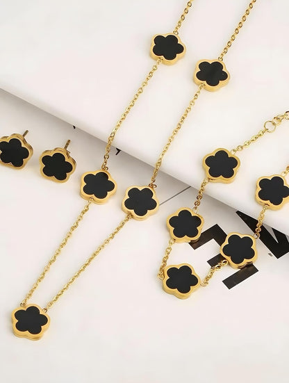 Lucky Clover 18K Gold Plated Clover Necklace Bracelet Earring for Women Fashion Cute Simple Jewelry Sets Hypoallergenic Women Jewelry Gifterhuan