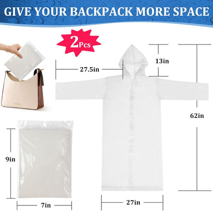 Reusable rain poncho for adults in compact storage bag
