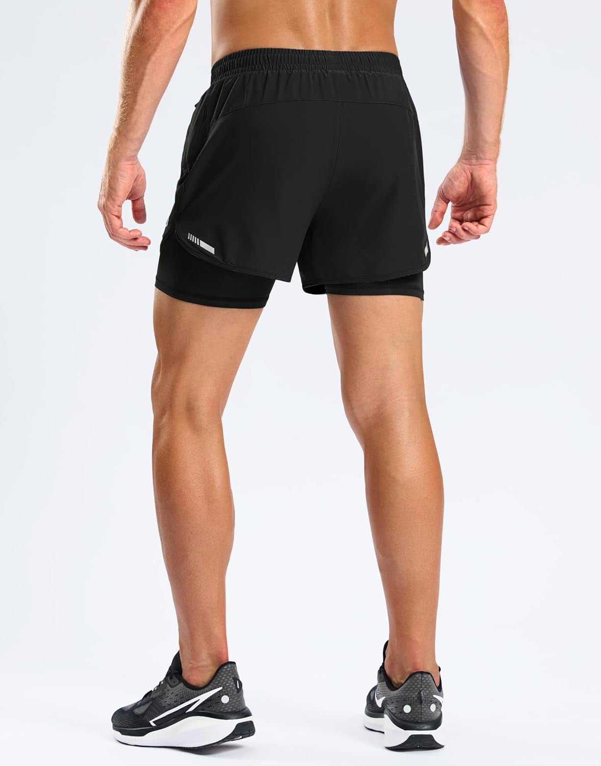 Dual zipper phone pockets on mens athletic shorts